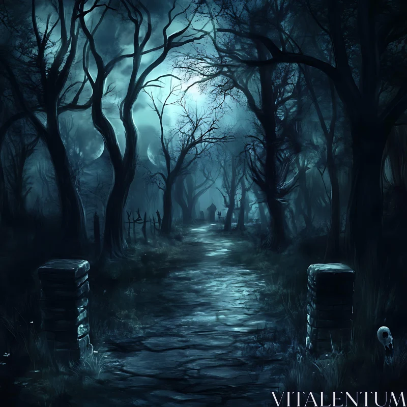 AI ART Gloomy Forest at Night Artwork