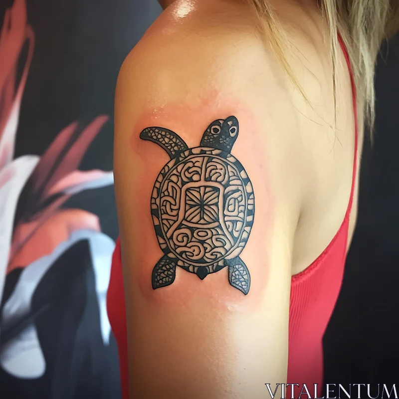 Tattooed Turtle with Tribal Design AI Image