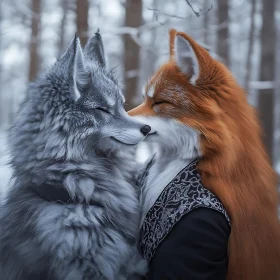 Foxes in Love Winter Scene