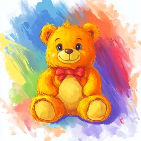 Golden Teddy Bear with Red Bow Tie