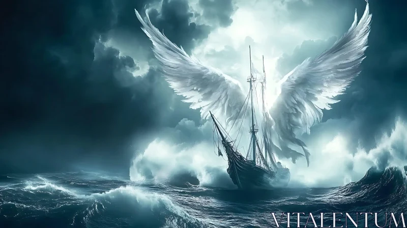 AI ART Sailing Ship and Angel Wings Artwork