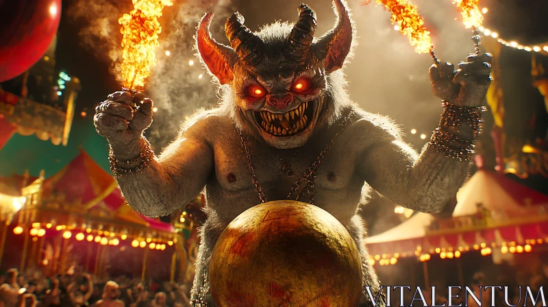 AI ART Grinning Demon with Fire Torches