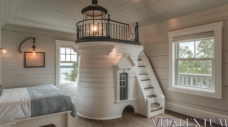 AI ART Lighthouse Bed Design in Coastal Bedroom