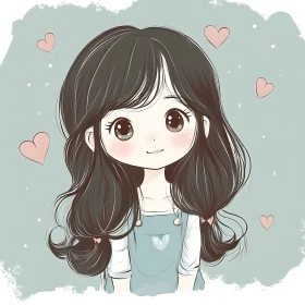 Cute Anime Girl with Floating Hearts