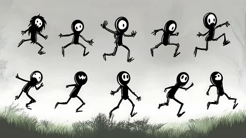 Cartoon Runners in Black and White