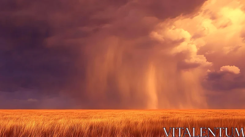 Wheat Field with Rain and Clouds AI Image