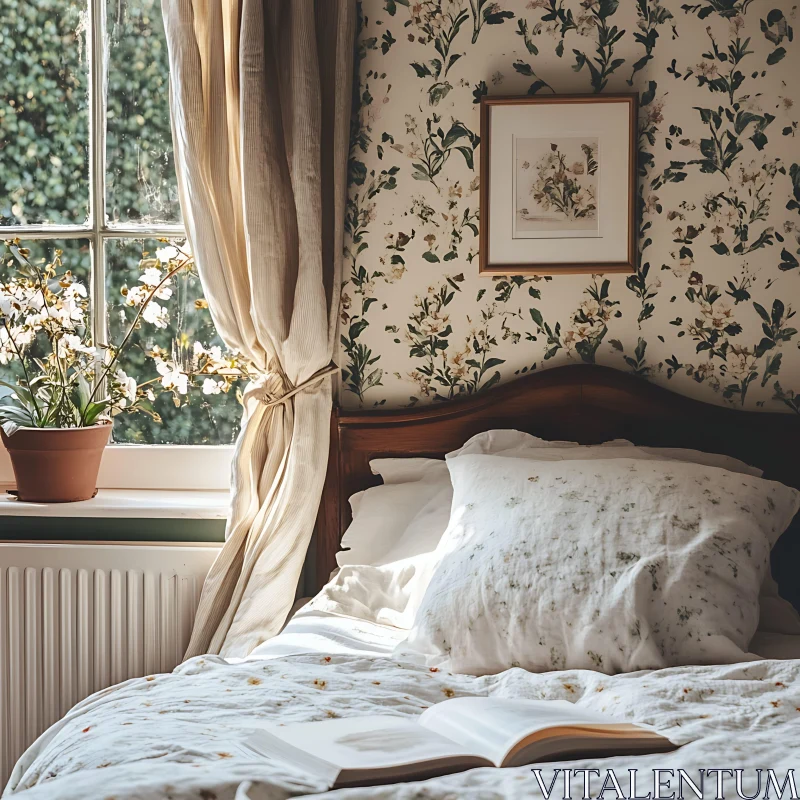 Floral Bedroom with Natural Light AI Image