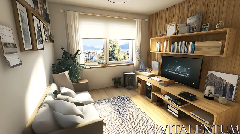 Peaceful Room with Desk and Sofa AI Image