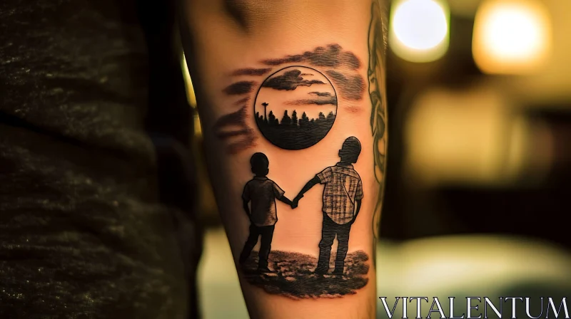 Children Silhouette Tattoo with Sunset AI Image