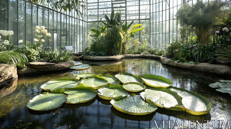 AI ART Lily Pads in a Greenhouse Pond