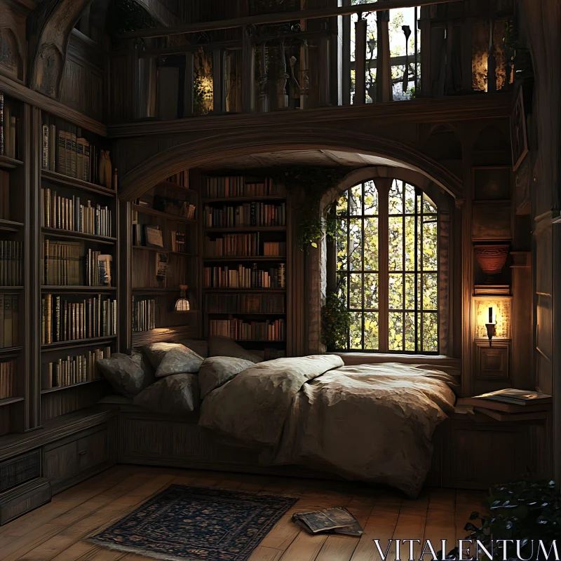 AI ART Quiet Reading Nook with Bookshelves