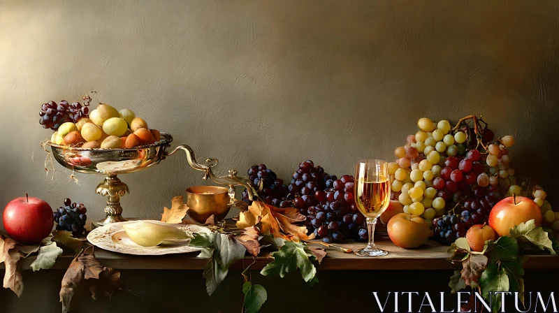 Vintage Fruit and Wine Still Life AI Image