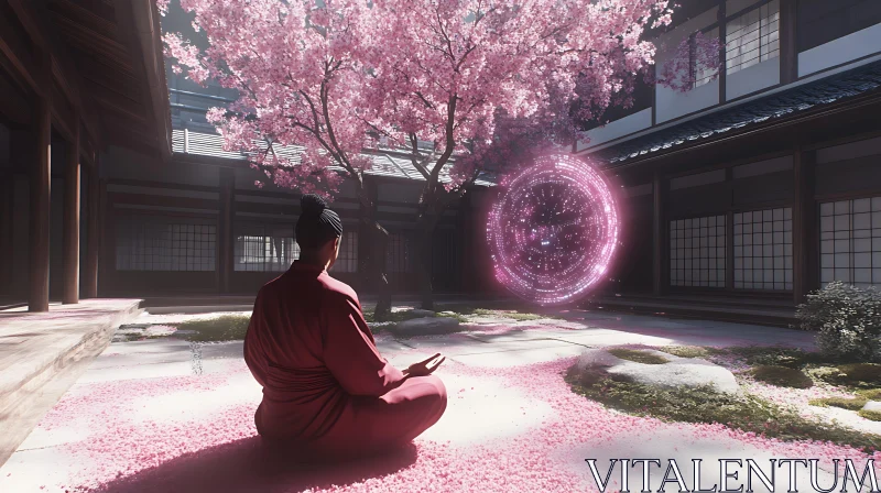 Zen Garden Meditation with Pink Portal AI Image