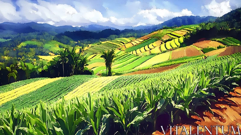 AI ART Lush Field Terraces Mountain Scenery