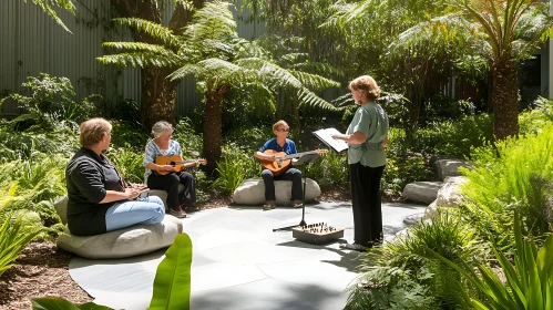 Outdoor Ukulele Performance in Verdant Garden