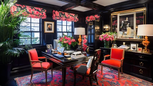 Luxurious Black and Red Office Space