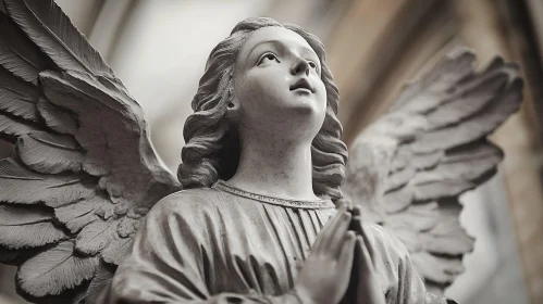 Stone Angel Sculpture Looking Upwards