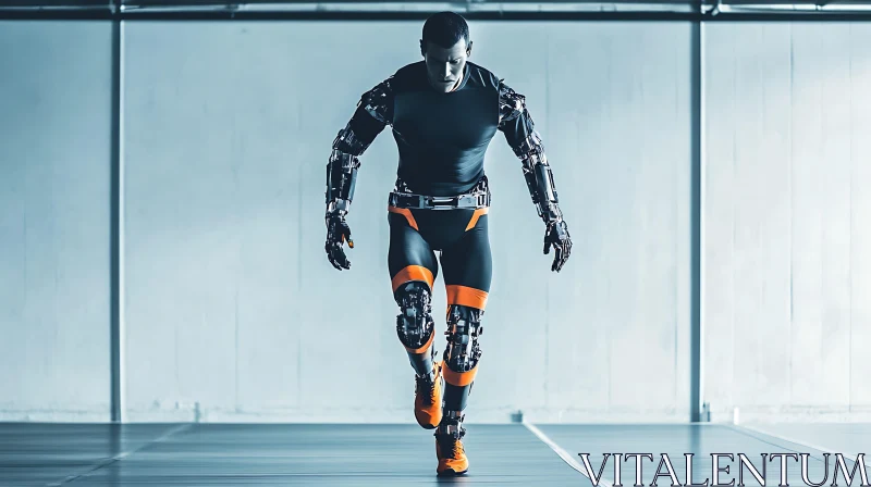 Futuristic Cybernetic Man with Exoskeleton Suit AI Image