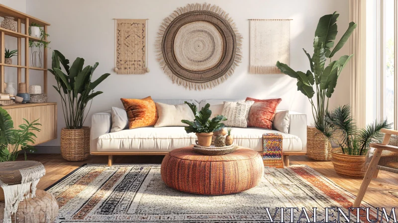 Cozy Interior with Plants and Textiles AI Image