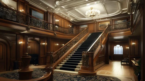 Classic Wood-Paneled Hall with Staircase