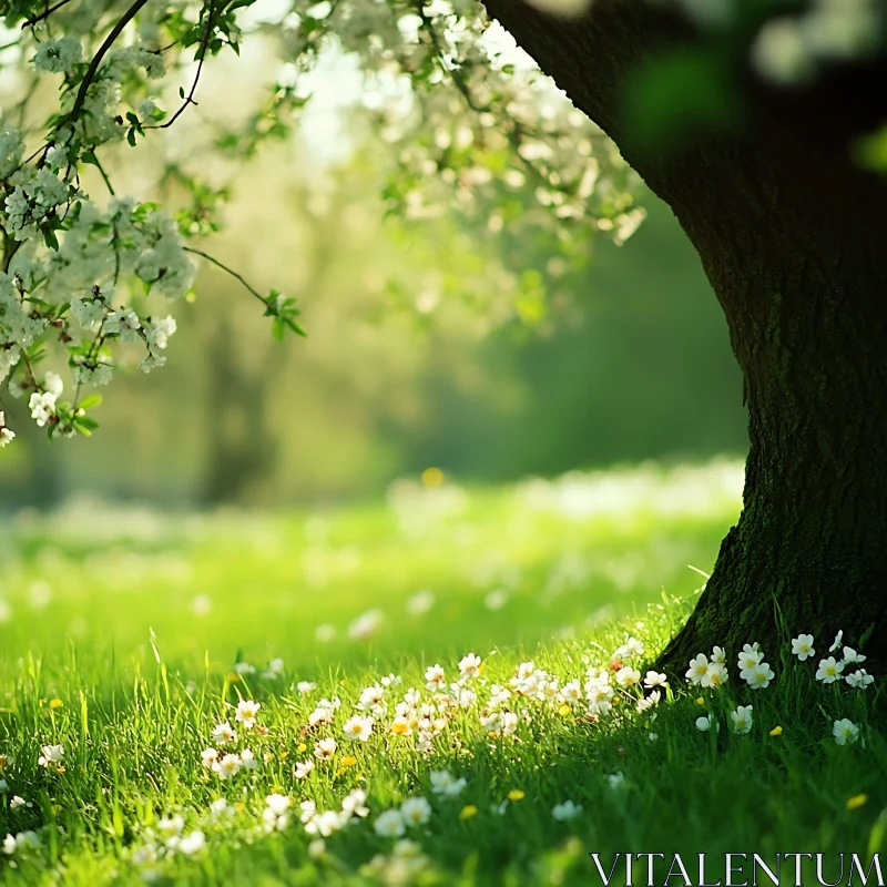 Tranquil Spring Meadow Scene AI Image