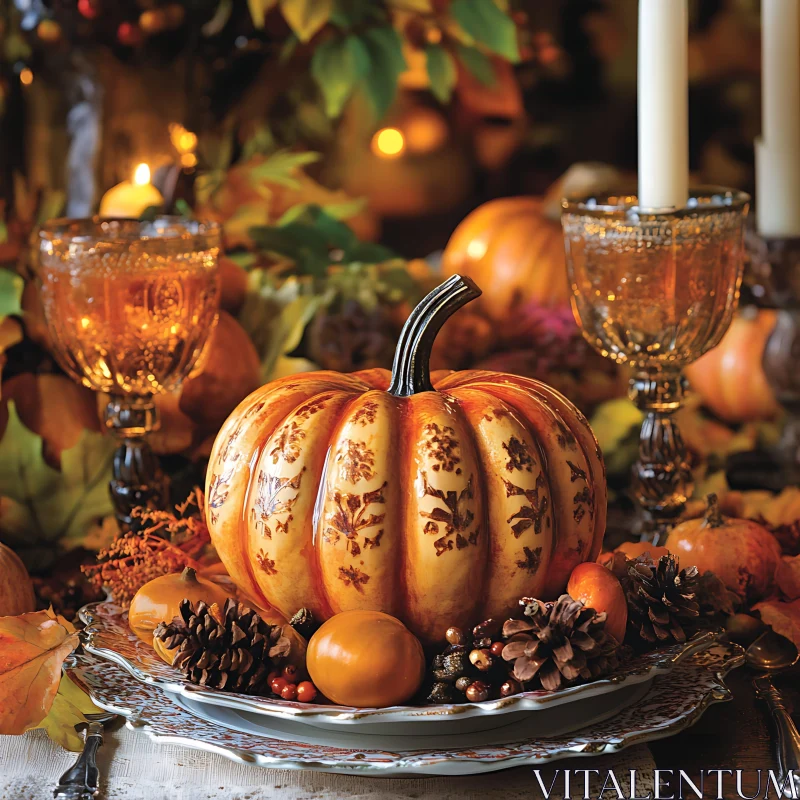 Thanksgiving Table Decor with Pumpkin AI Image