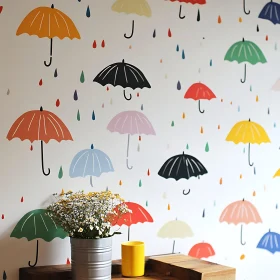 Colorful Umbrellas and Raindrops Decoration