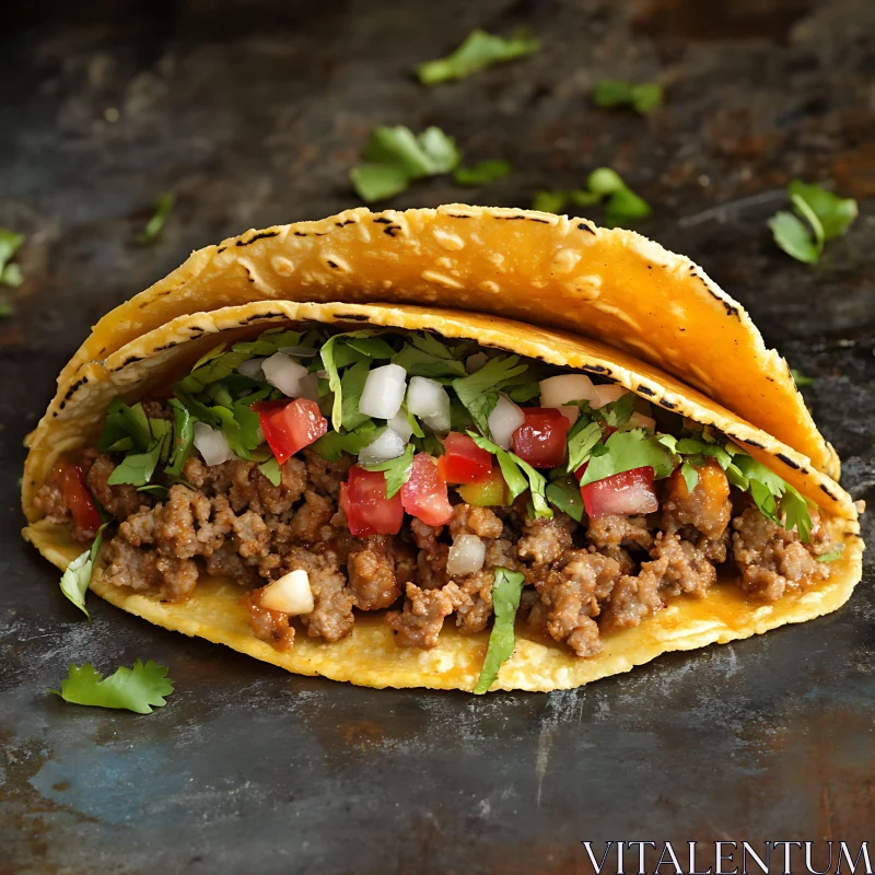 Taco with Seasoned Meat and Fresh Vegetables AI Image