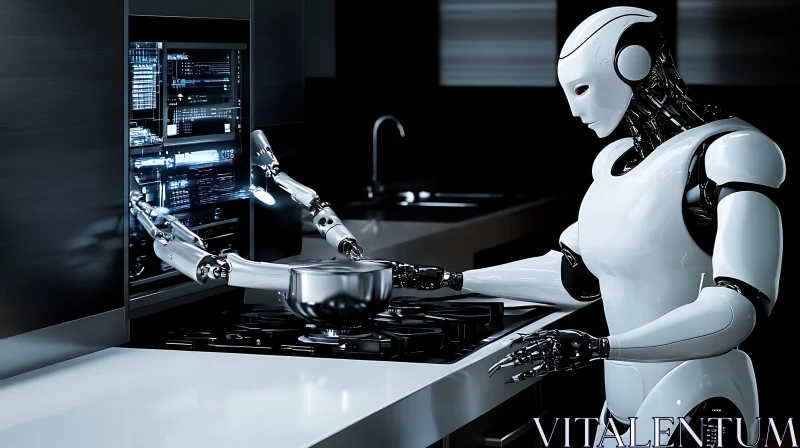 AI ART Robot Cooking Meal in Modern Kitchen