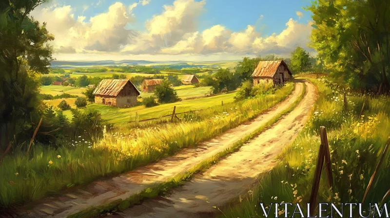 AI ART Golden Light on Rural Farm Landscape