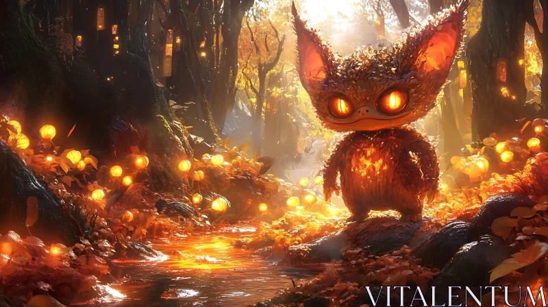 Autumnal Creature in Lantern-lit Woods AI Image