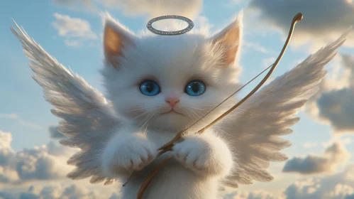 Kitten Angel with Bow and Arrow