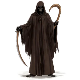 Hooded Death Figure Holding Weapons