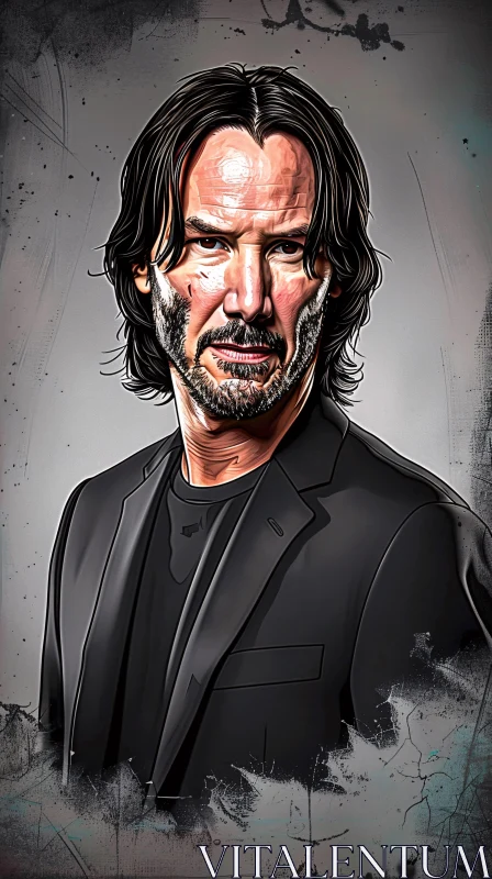 Keanu Reeves in a Black Jacket Digital Art AI Image