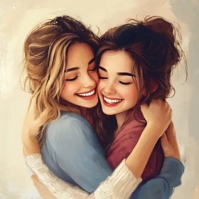 Portrait of Two Smiling Women Embracing
