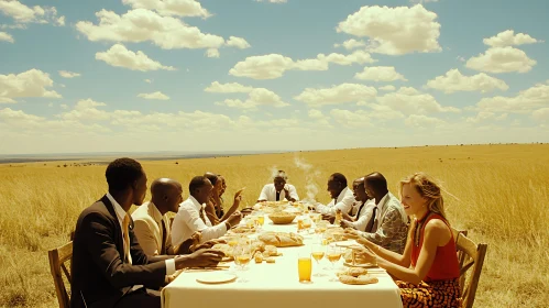 People Gathered for Meal in Field