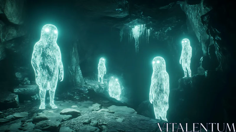 Glowing Spirits in the Dark Cave AI Image