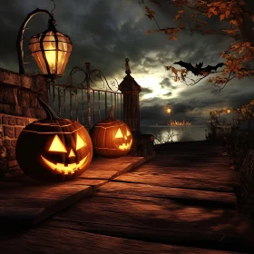 Spooky Halloween Night with Pumpkins