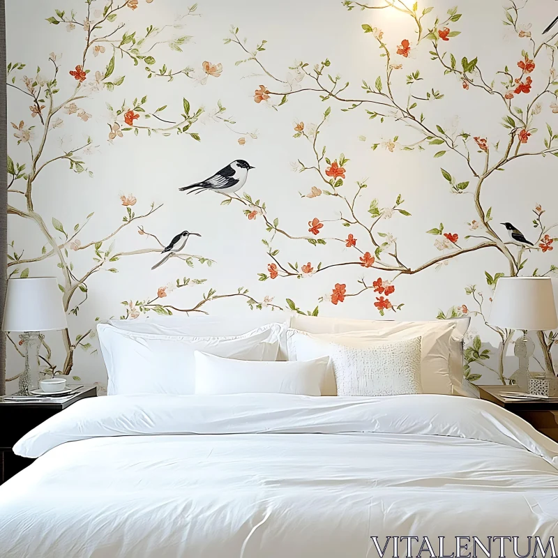 AI ART Calm Bedroom Interior with Floral Design