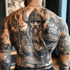 Exquisite Viking Warrior Back Tattoo Art