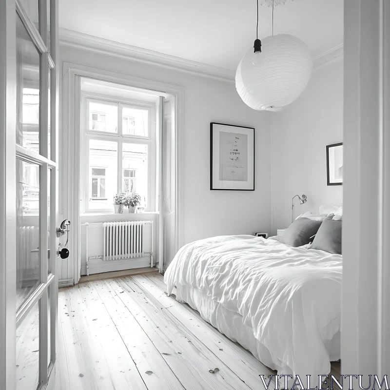 AI ART Minimalist White Bedroom with Sunlight