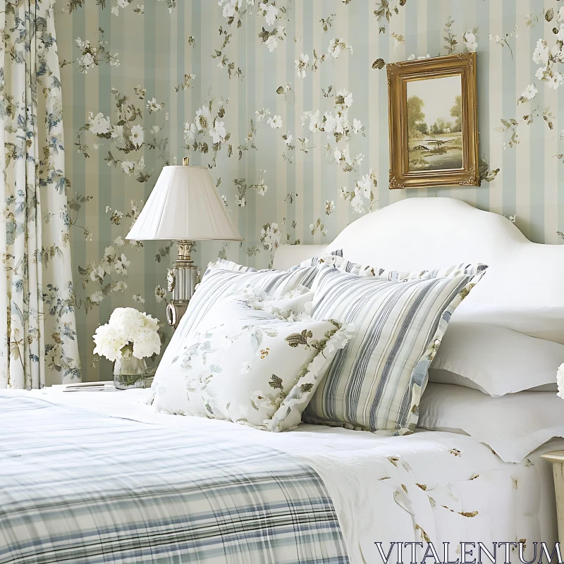 AI ART Vintage Bedroom with Floral Accents