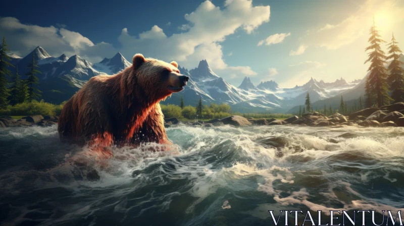 AI ART Bear Crossing River: A Nature Scene Illustration