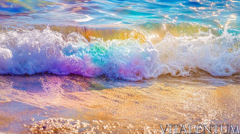 AI ART Sunlit Rainbow Wave on Shoreline