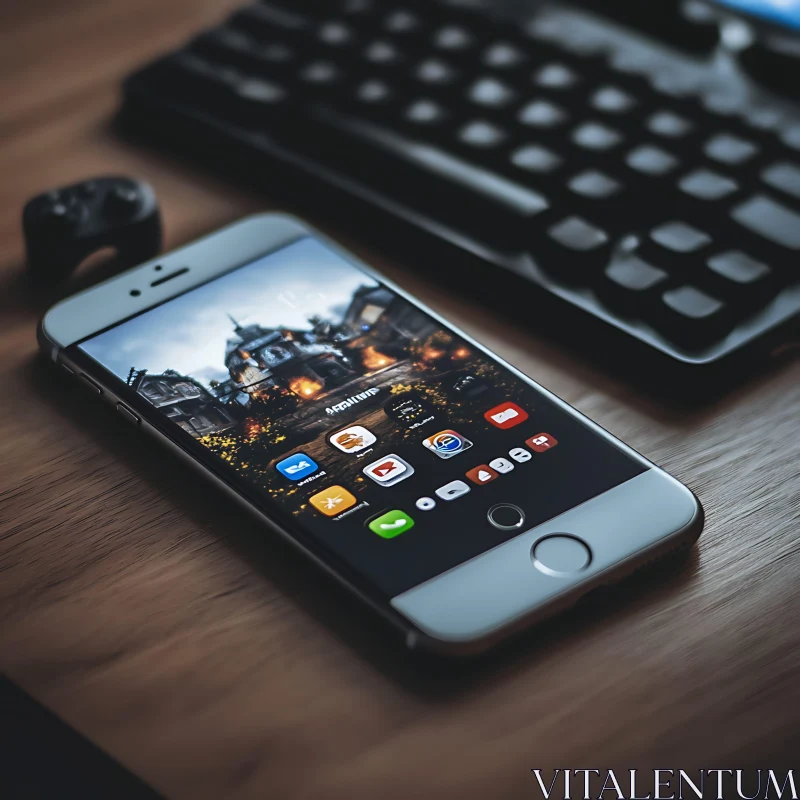 Digital Workspace with Mobile Phone AI Image