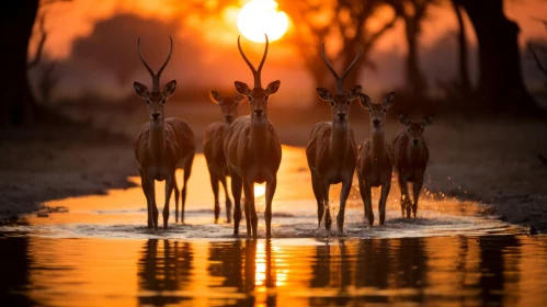 Captivating Gazelle Group at Sunset - Mesmerizing Nature Photography