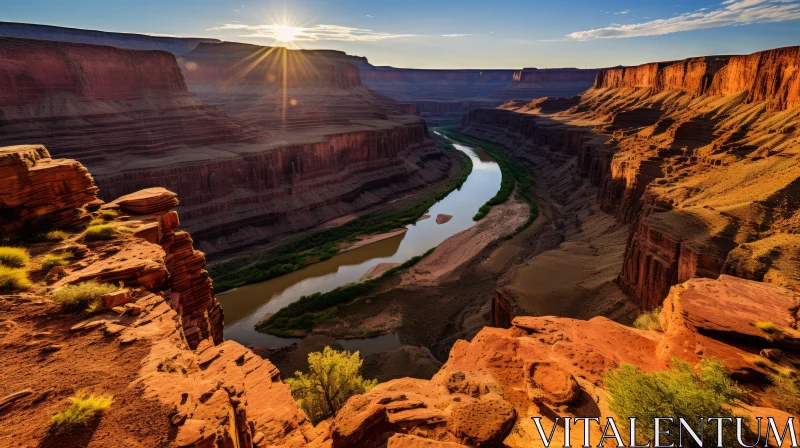 Captivating Sunrise Over River and Canyon - Nature Photography AI Image