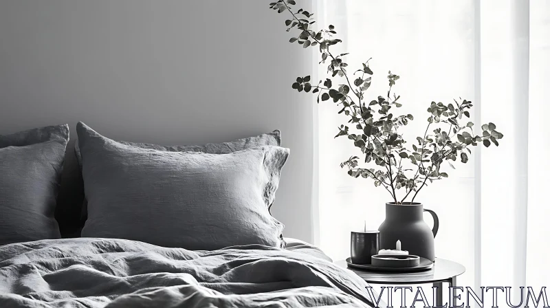 Monochrome Bedroom Still Life with Vase AI Image