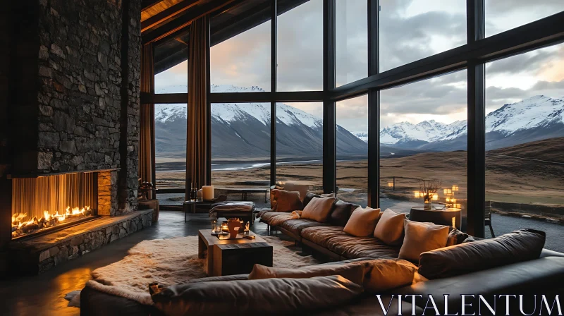 AI ART Living Room with Mountain View