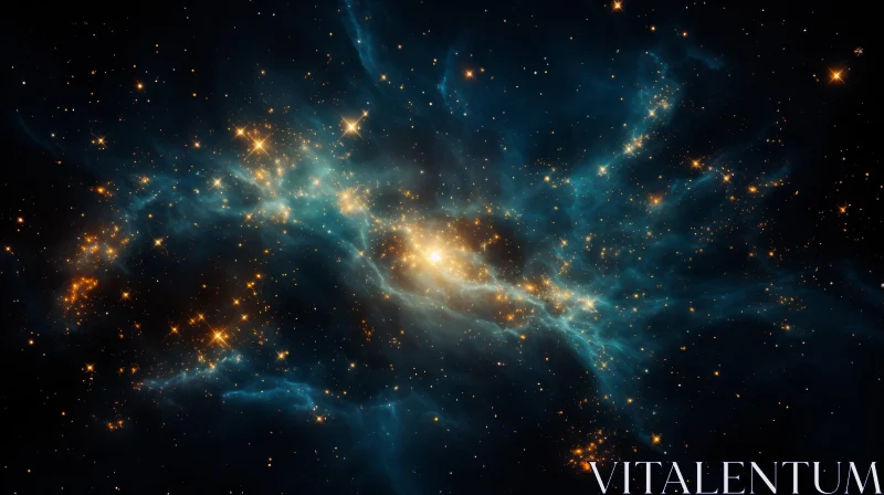 Cosmic Nebula: A Stellar Display of Light Cyan and Amber AI Image